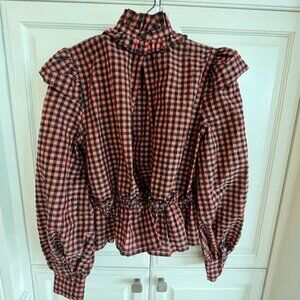 Ganni Seersucker Check Blouse sz 38/S